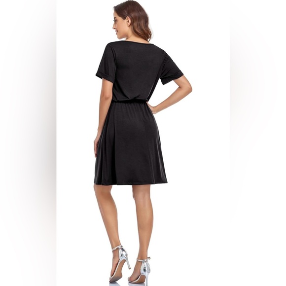 ANRILITA Women’s Summer Dress Elastic Empire Waist Short Sleeve with Pockets - Picture 4 of 8